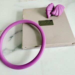 1989 Avon Purple Matte Shell Bracelet & Earrings Set 80s Retro Statement 303
